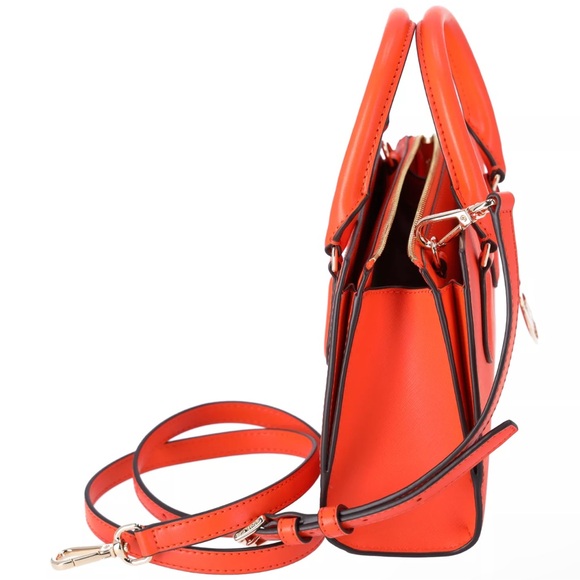 Michael Kors Sheila Small Center Zip Satchel Poppy Orange Vegan Faux Leather - Picture 6 of 8